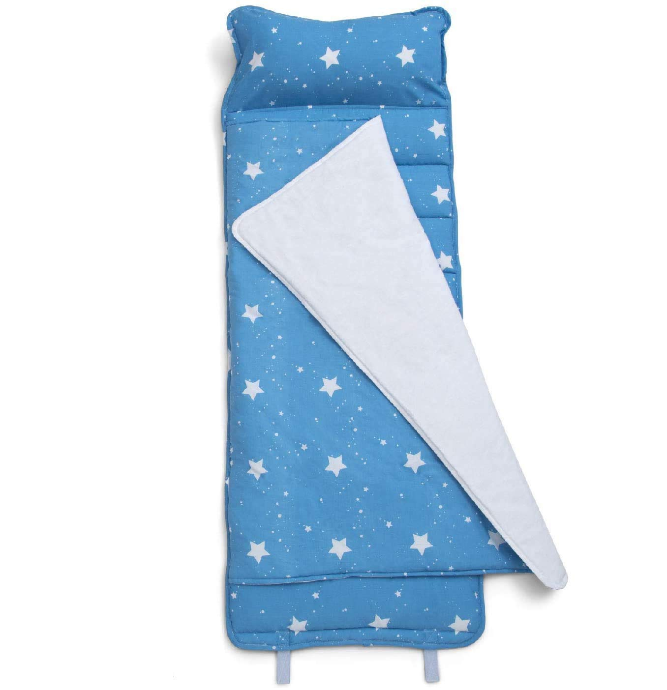 Delta Children Nap Mat with Included Pillow and Blanket for Toddlers and Kids | Features Carry Handle with Strap Closure | Rollup Design | Ideal for Preschool and Daycare, Deep Space