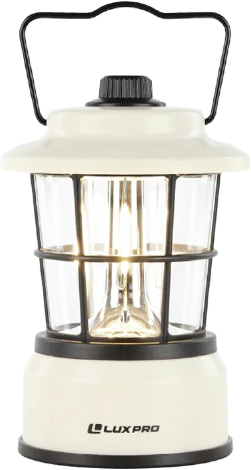 LUXPRO LP1535 265 Lumen Retro LED Lantern - Battery-Powered Emergency Lantern - LED Lamp for Power Outages, Emergency Kit, or Survival Pack - Beige