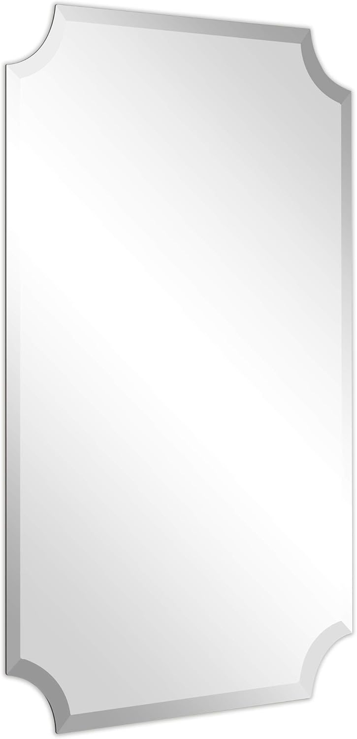 Empire Art Direct Frameless Rectangle Scalloped Beveled Wall Mirror - Clear 24 in. x 0.39 in. x 36 in.