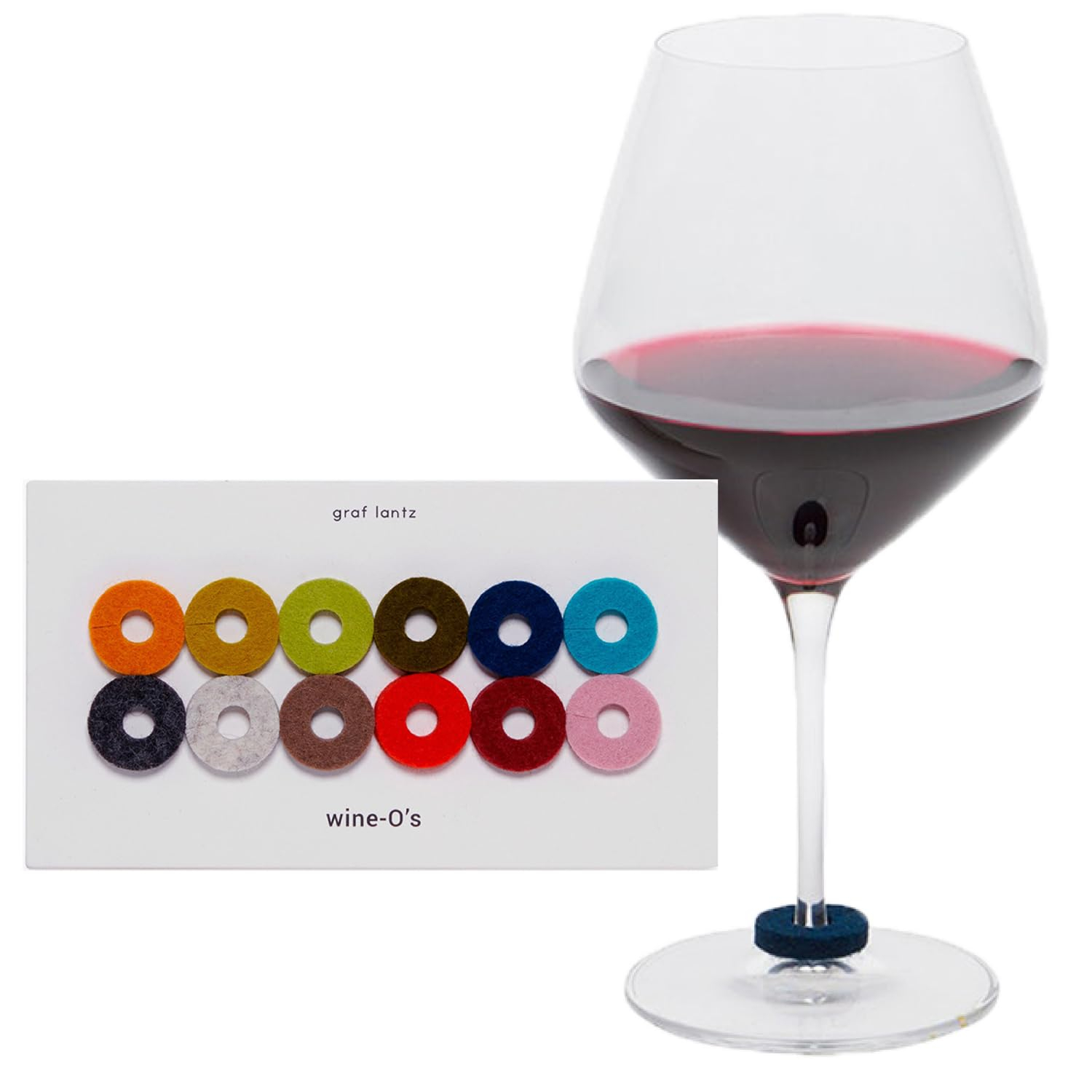 Graf Lantz - Wine-O's Merino Wool Wine Glass Charms (Midcentury) 12 Count - Drink Markers with Note Card - Reusable - 12 Colors - Boho Style - Home Decor, Party Favors & Vacation Essentials - 5mm Felt