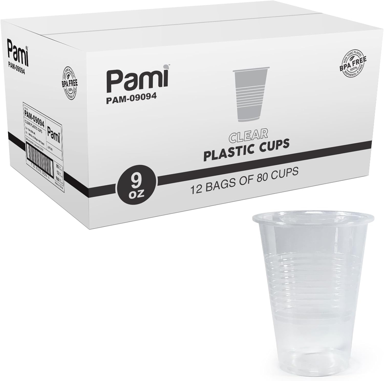PAMI 9 Oz Clear Plastic Cups for Party Disposable Drinking Cups, 960-Pack