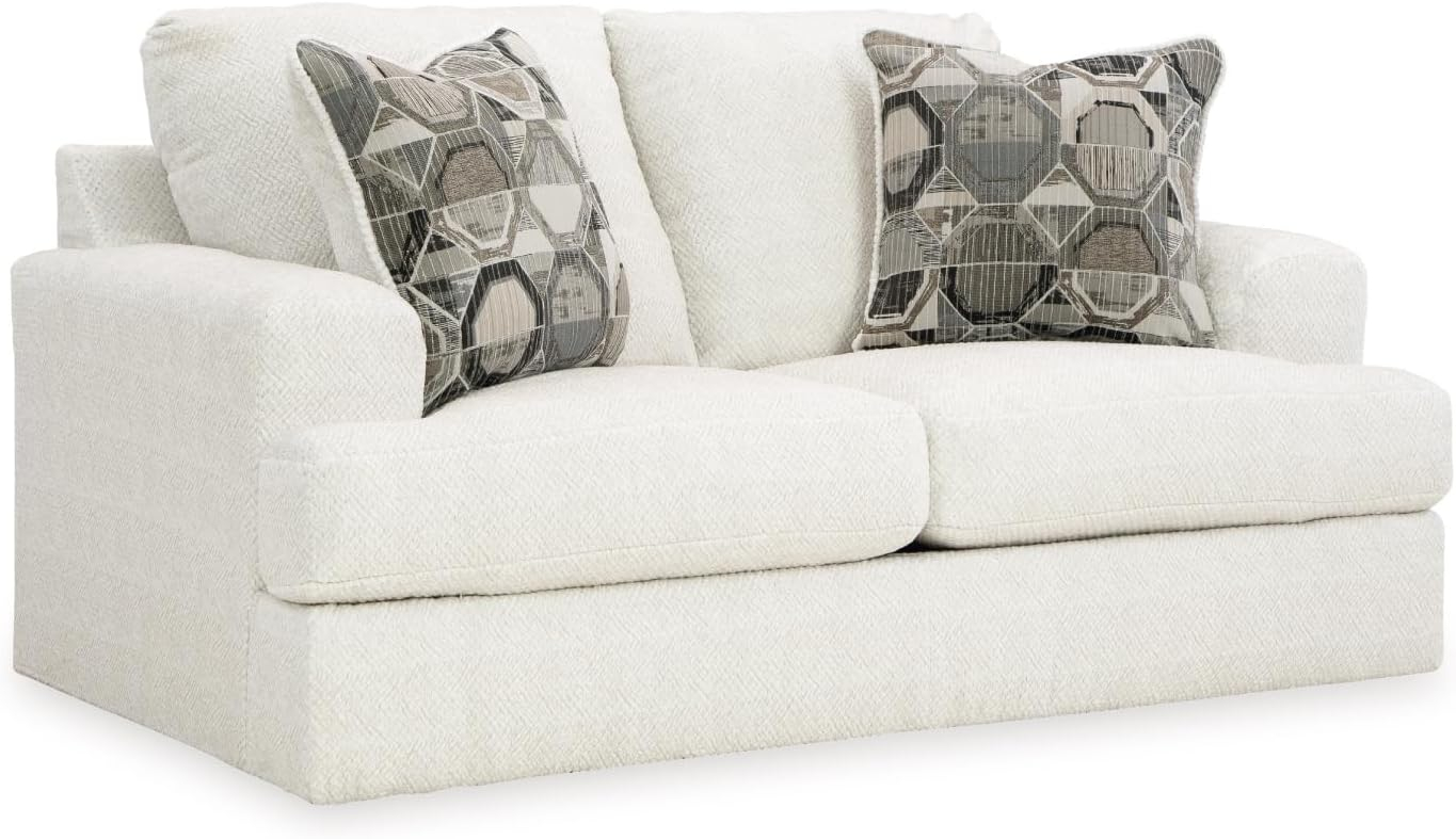 Sofá de Dos Plazas de Lino con Diseño Exclusivo de Ashley Karinne y Almohadas Decorativas