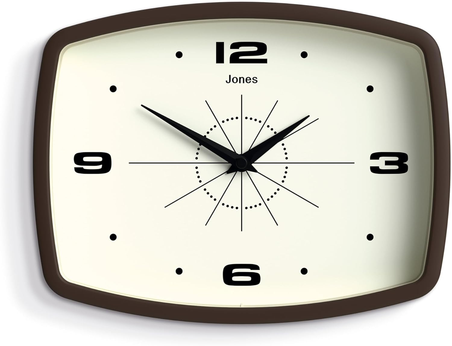 JONES CLOCKS® Movie Wall Clock | Retro Rectangular Clock | 10 inch | Mocha Brown | Cool Designer Look for Kitchen, Living Room or Office
