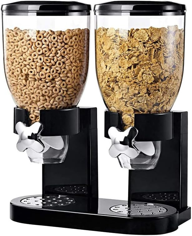 Dual Cereal Dispensers 2L Capacity Each, Storage Countertop Cereal Containers, Dry Food Dispenser with Dual Control, for Nuts Rice Granola