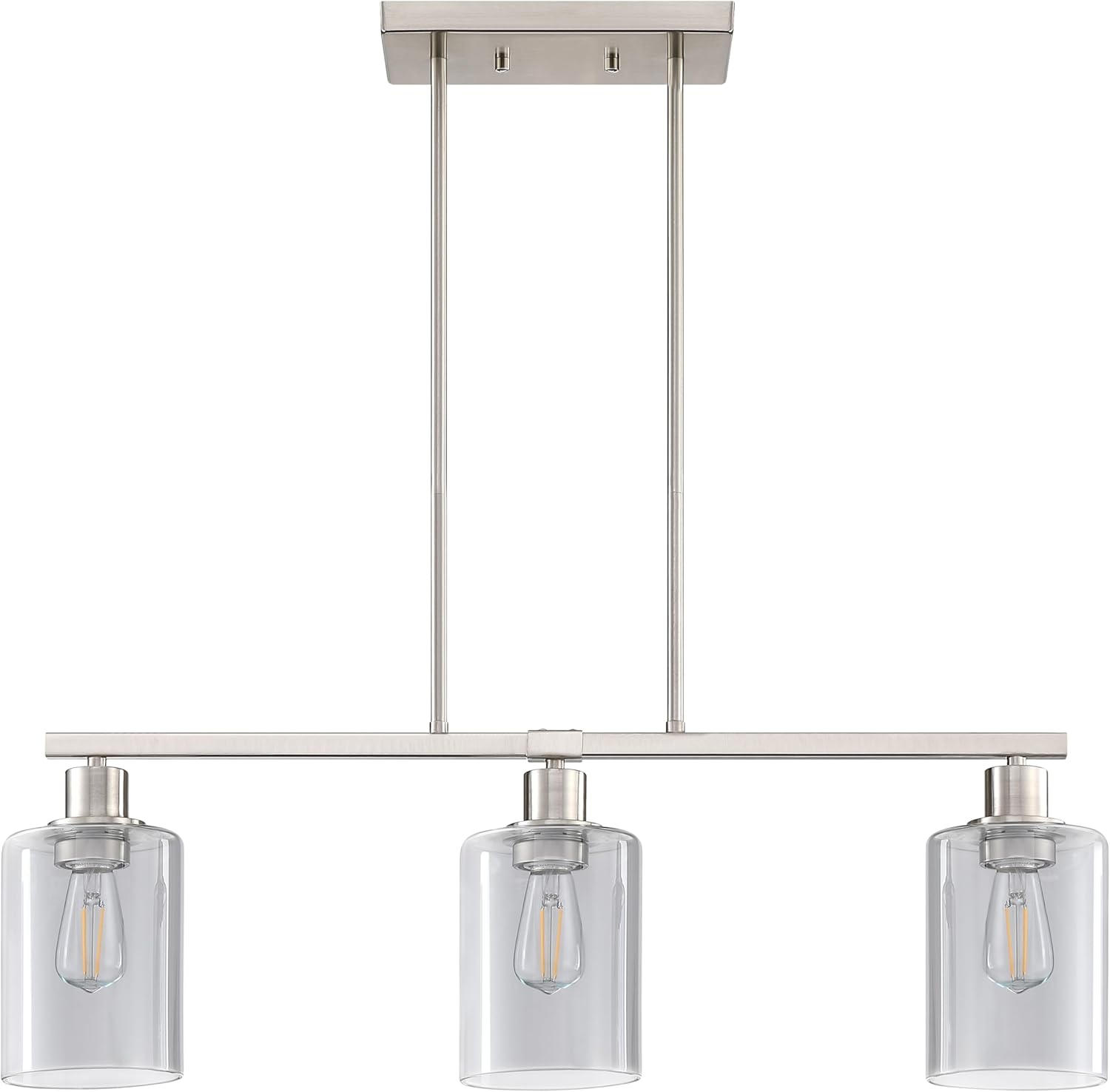 3-Light Pendant Lighting Clear Glass Pendant Lighting for Kitchen Island Brushed Nickel Hanging Light Fixture Pendant Light Dining Room Chandelier Farmhouse
