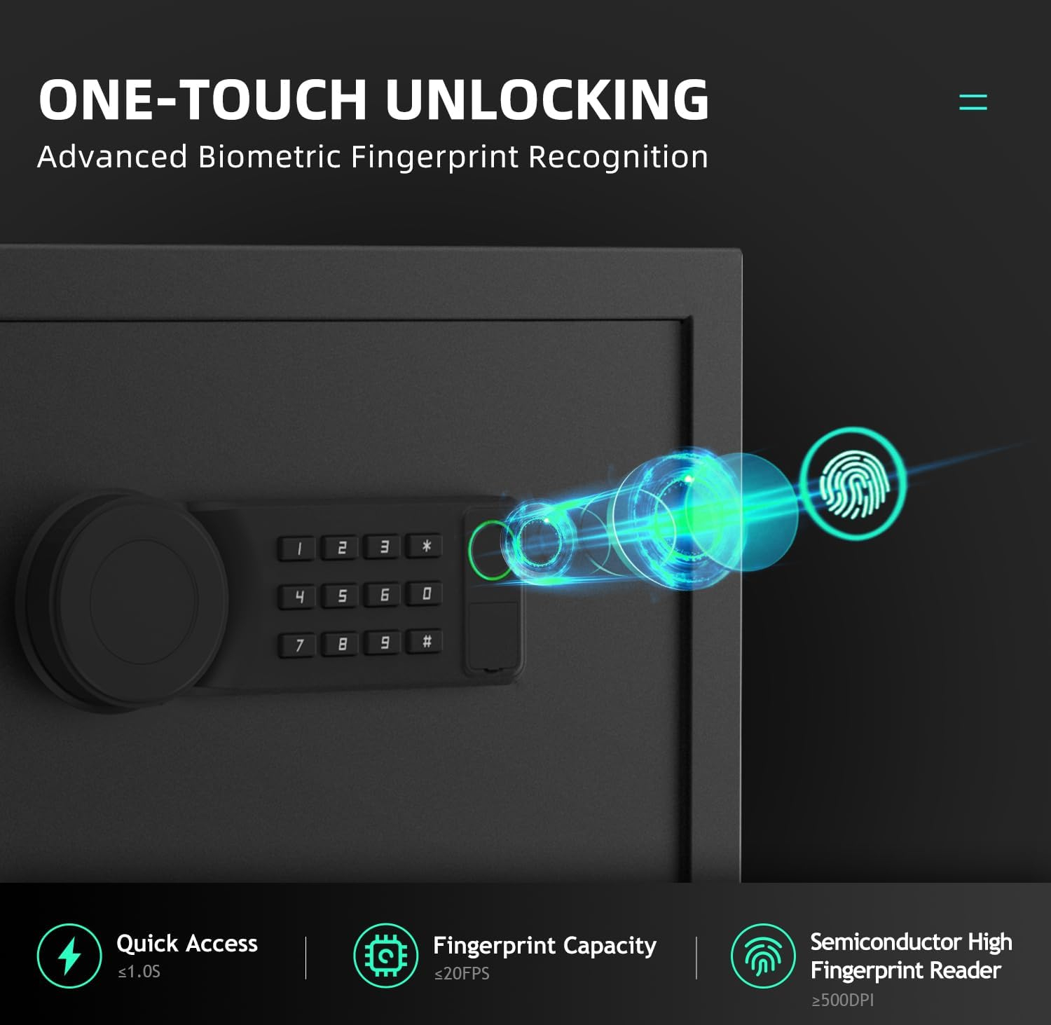 AEGIS Smart Biometric Safe Box, 1.7 cu.ft Quick Access Unlock with Fingerprint/Keypad/Key/USB Port for Multiple Pistols, Security Steel Personal Lock Box for Home/Office/Hotel/Dorm