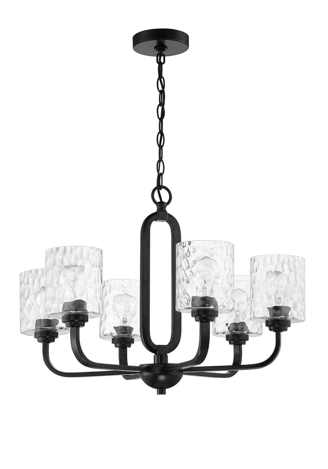 Collins 6-Light Flat Black Finish w/Hammered Glass Transitional Chandelier for Kitchen/Dining/Foyer No Bulb Included