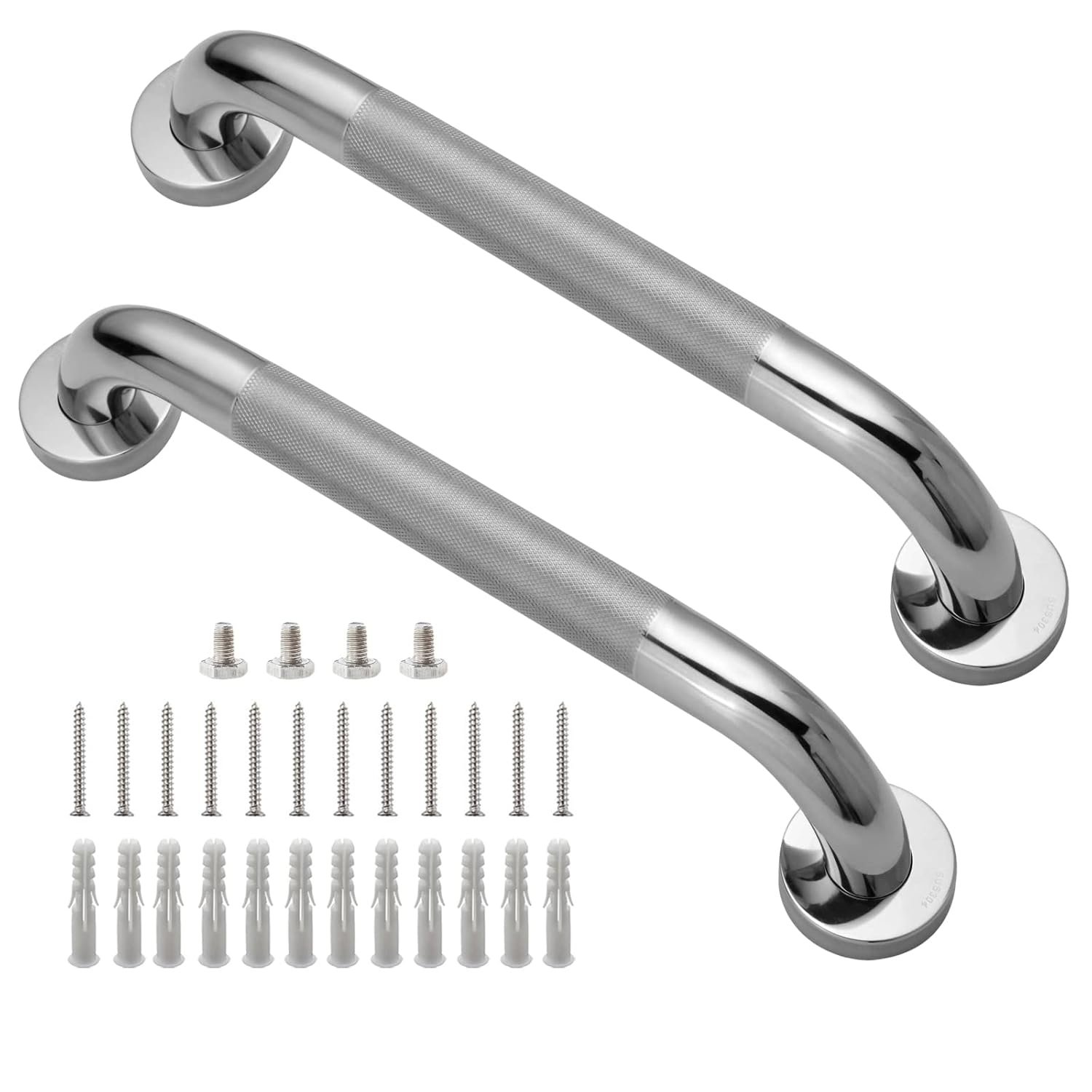 12-Inch Silver Stainless Steel Anti-Slip Shower Grab Bar Set