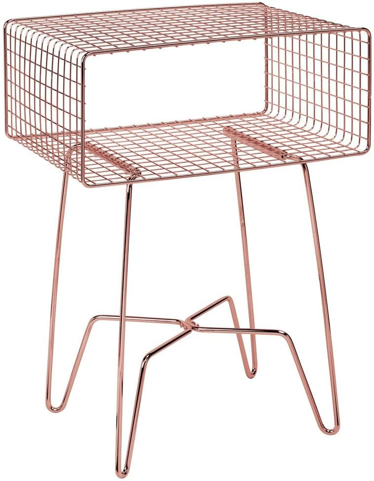 mDesign Modern Industrial Side Table with Storage Shelf, 2-Tier Metal Minimal End Table, Metallic Caged Grid - Accent Furniture for Living Room, Bedroom, Office, Dorm, Concerto Collection, Cream/Beige