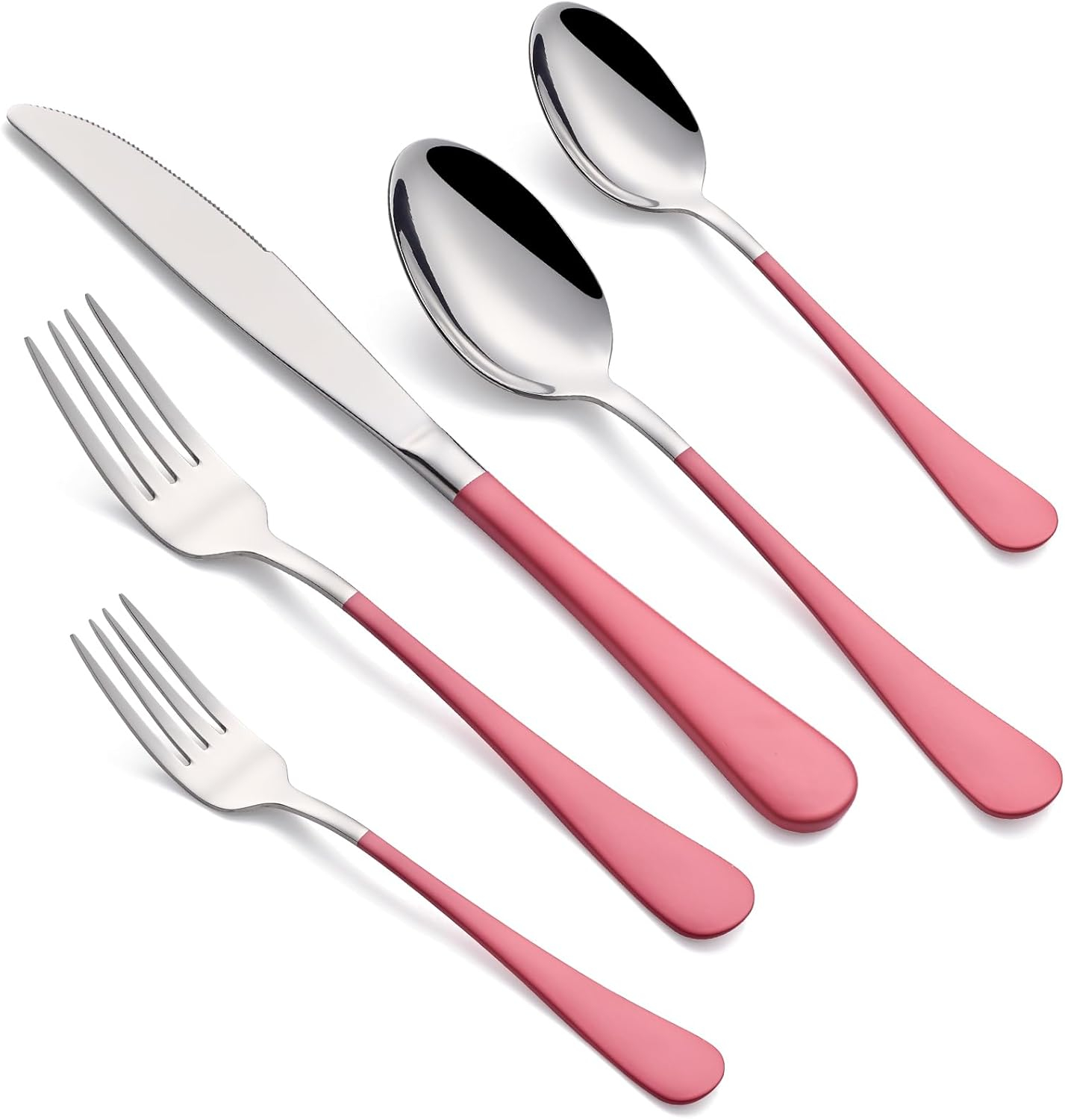 20-Piece Pink Silverware Set for 4, 18/0 Stainless Steel Flatware Cutlery Utensils Set, Include Dinner Knives,Dinner Forks,Dinner Spoons,Salad Forks,Teaspoons,Dishwasher Safe