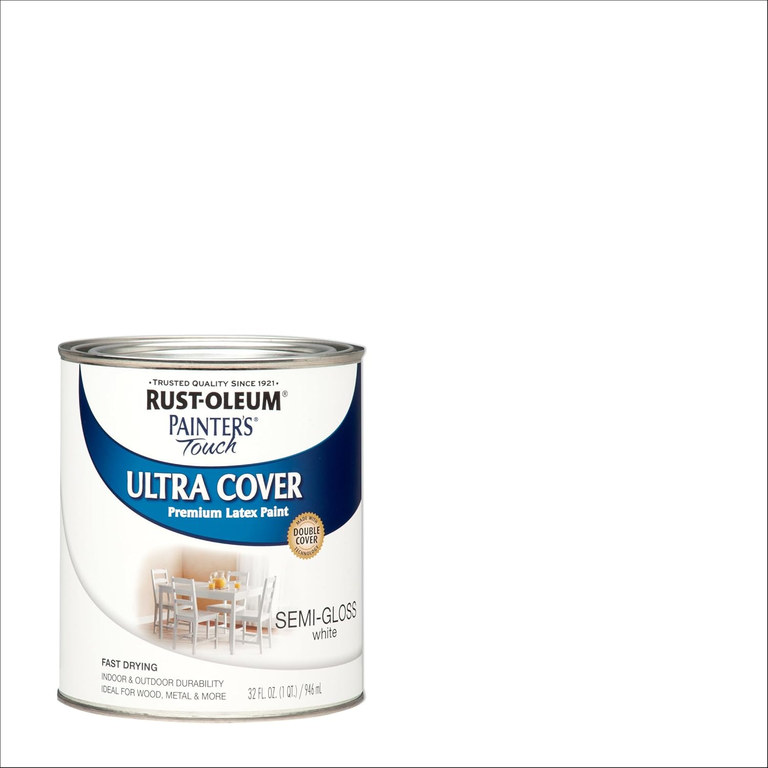 Rust-Oleum 1993502 Painter's Touch Latex Paint, Semi-Gloss White, 1 Quarts (Pack of 2)