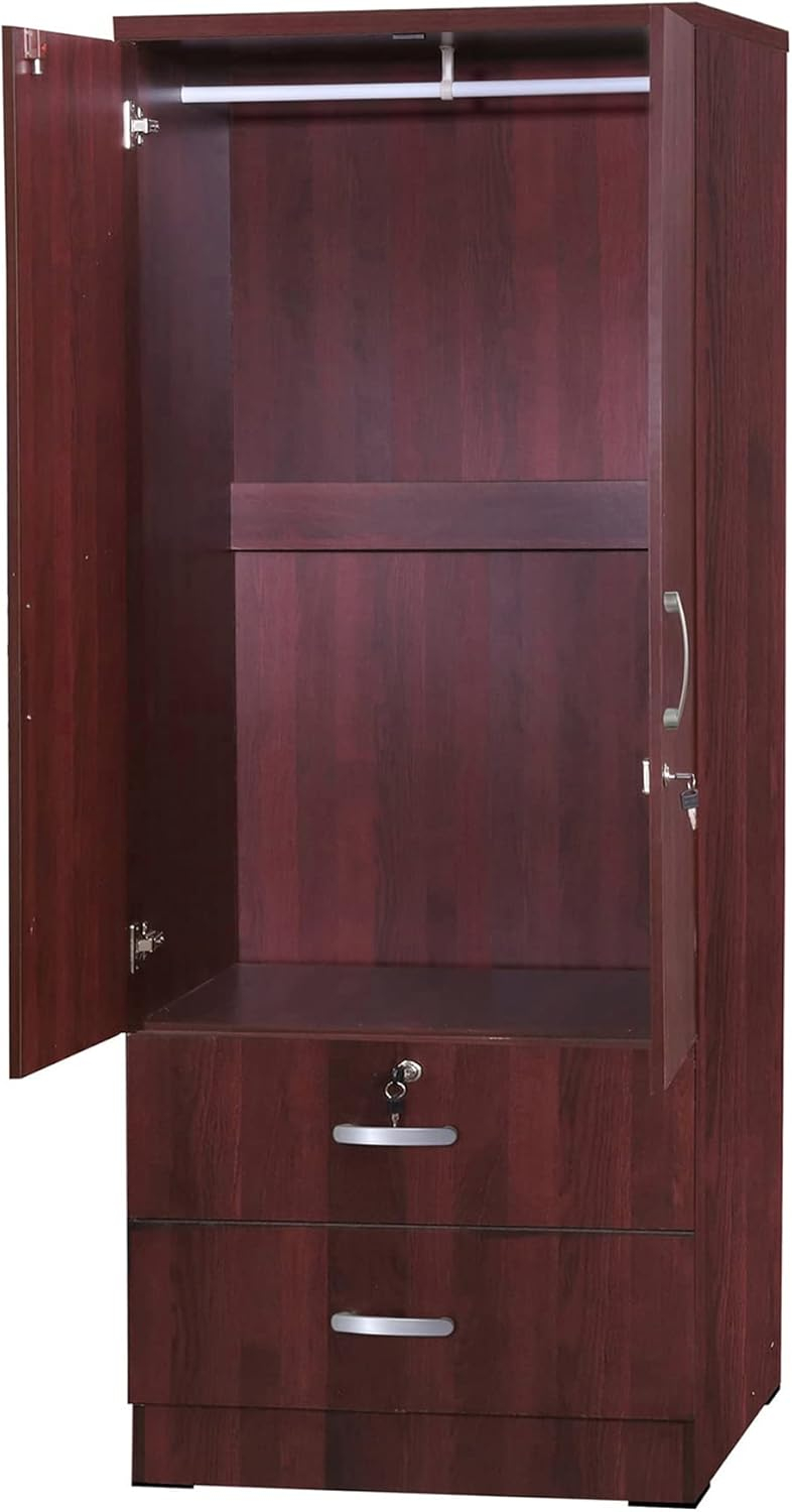 Better Home Products Grace Wood 2-Door Wardrobe Armoire with 2-Drawers Mahogany