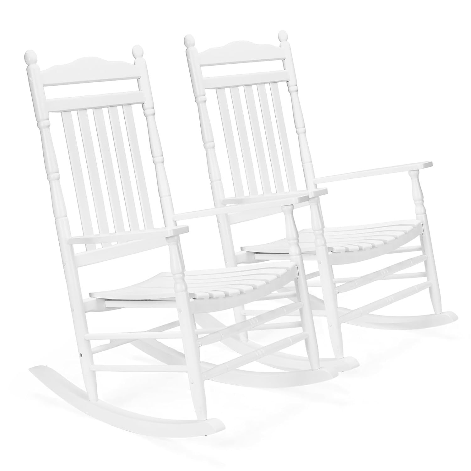 UBesGoo 2 Pack Wood Rocking Chair, r Solid Wood High Back Seat Reclining Seat for Deck, Garden, Backyard, Porch, Indoor or Outdoor Use, White
