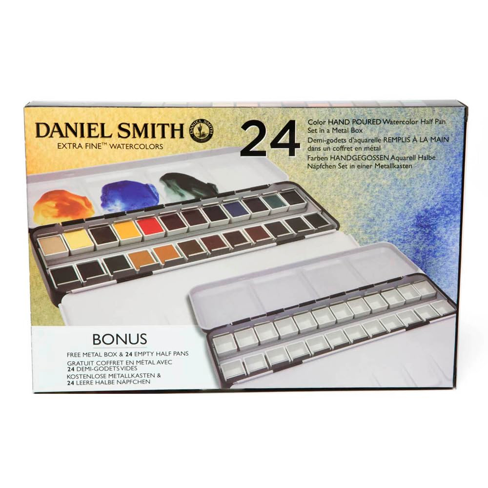 Daniel Smith Extra Fine Watercolor Half Pan Paint Set, 24-Colors & 24 Empty Half Pans