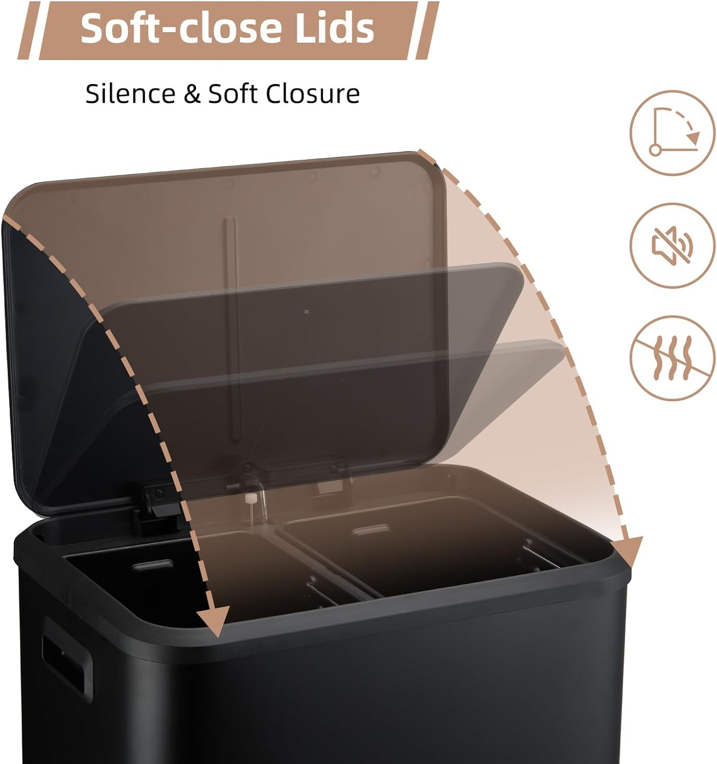 8 Gallon Kitchen Trash Can, Recycle Trash Can with Dual Removable Liners, Stainless Steel Dual Trash and Recycling Bin (4 + 4 for 8 Gallon Total), Rectangle, Black