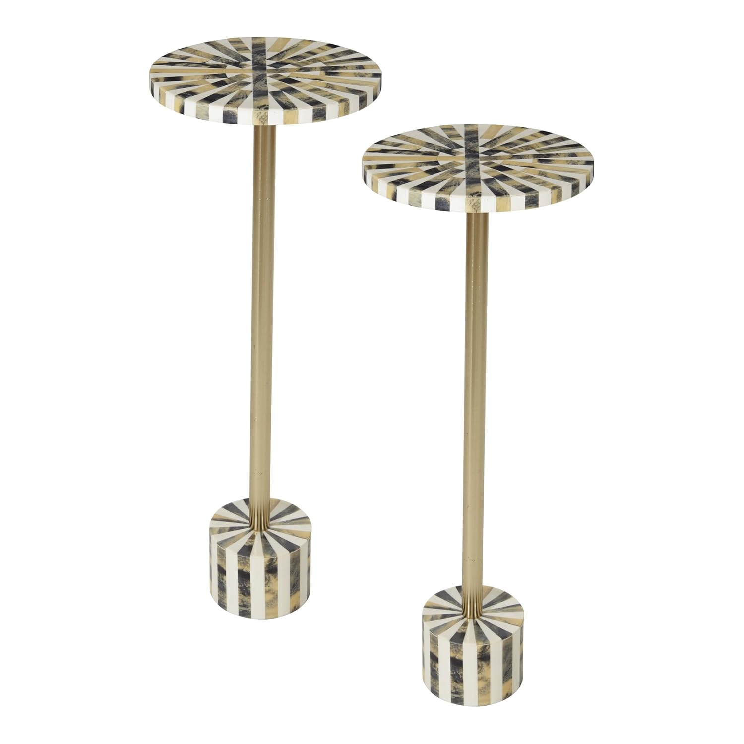 OSP Home Furnishings Round Side Table, Set of 2, Mosaic Black and White Top with Black Metal Base