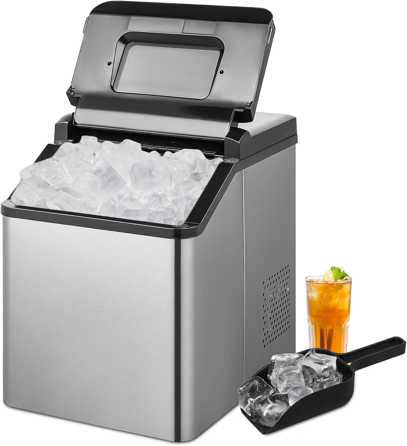 mollie Countertop Ice Maker Machine with Auto-Cleaning, 26lbs in 24Hrs, 32 Ice Cubes Ready in 20 Mins, Portable Ice Maker with Basket and Scoop for Home Kitchen Camping, Black
