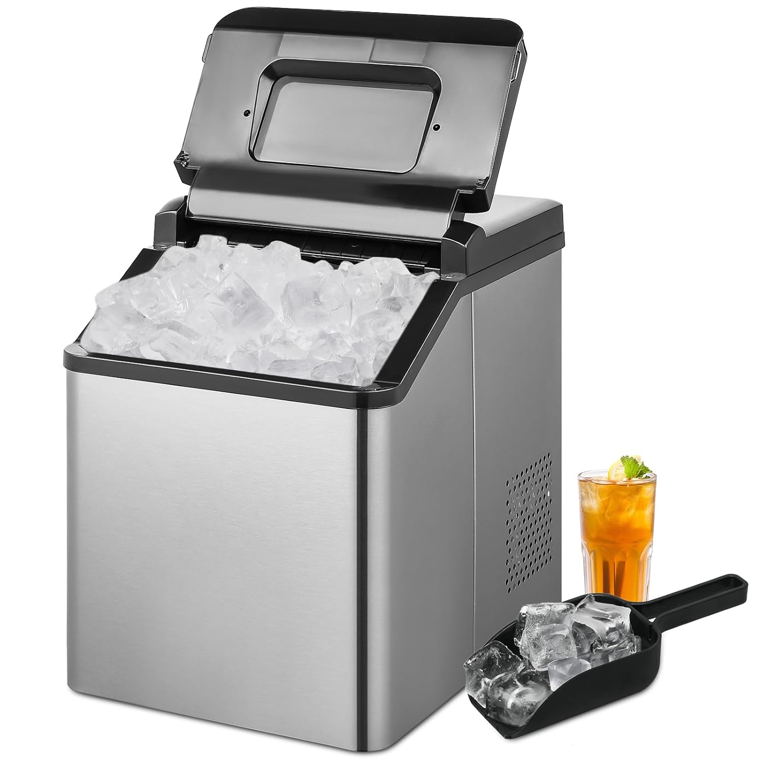 mollie Ice Maker Countertop Portable - 33Lbs/Day 3-Size Cube Shape Ice, 20-Minute 32 Cubes with Digital Timer, Stainless Steel Self-Cleaning Machine for Home Kitchen Office Bar, Black