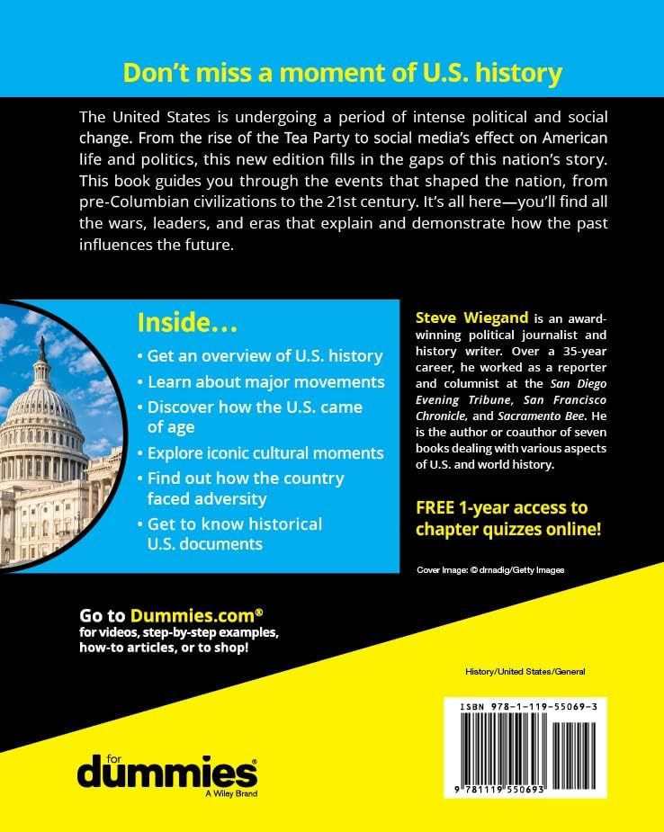 U.S. History for Dummies - (For Dummies) 4th Edition by  Steve Wiegand (Paperback)
