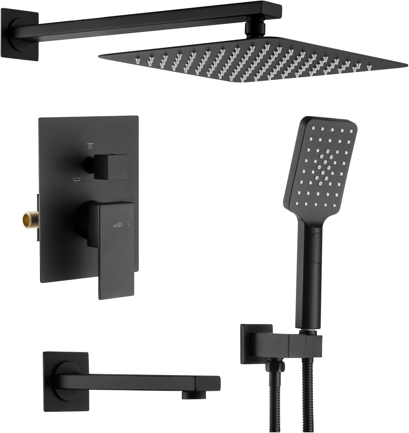 Kibi USA Cube Pressure Balanced 3-Function Shower System with Rough-In Valve Matte Black Matte