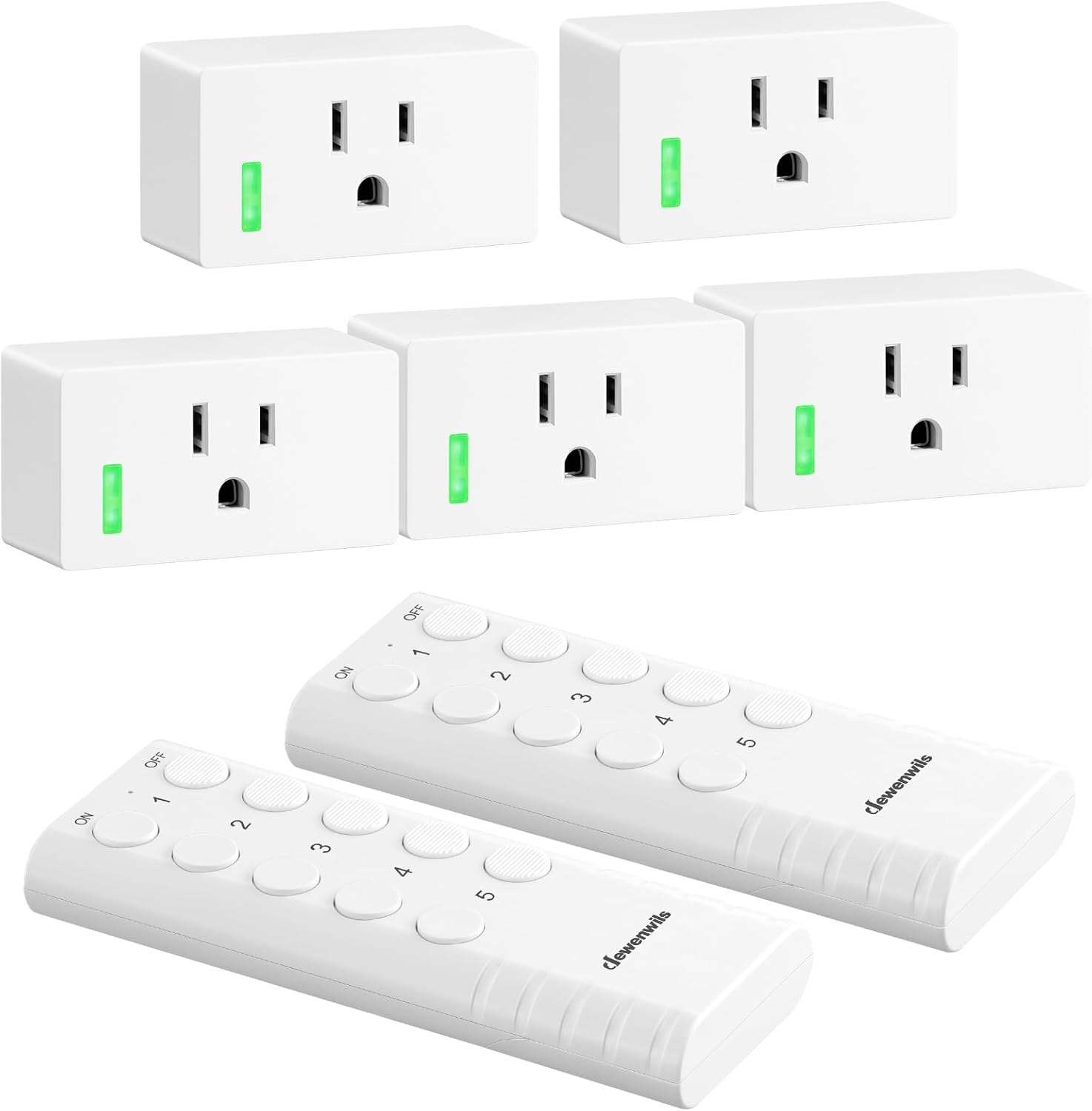 DEWENWILS Remote Control Outlet, Remote Control Outlet Plug 200FT Range, Indoor Wireless Remote Outlet Switch for Lamps, Fans, Christmas Lights, 15A/1800W，FCC & ETL Listed (5 Outlets + 2 Remotes)