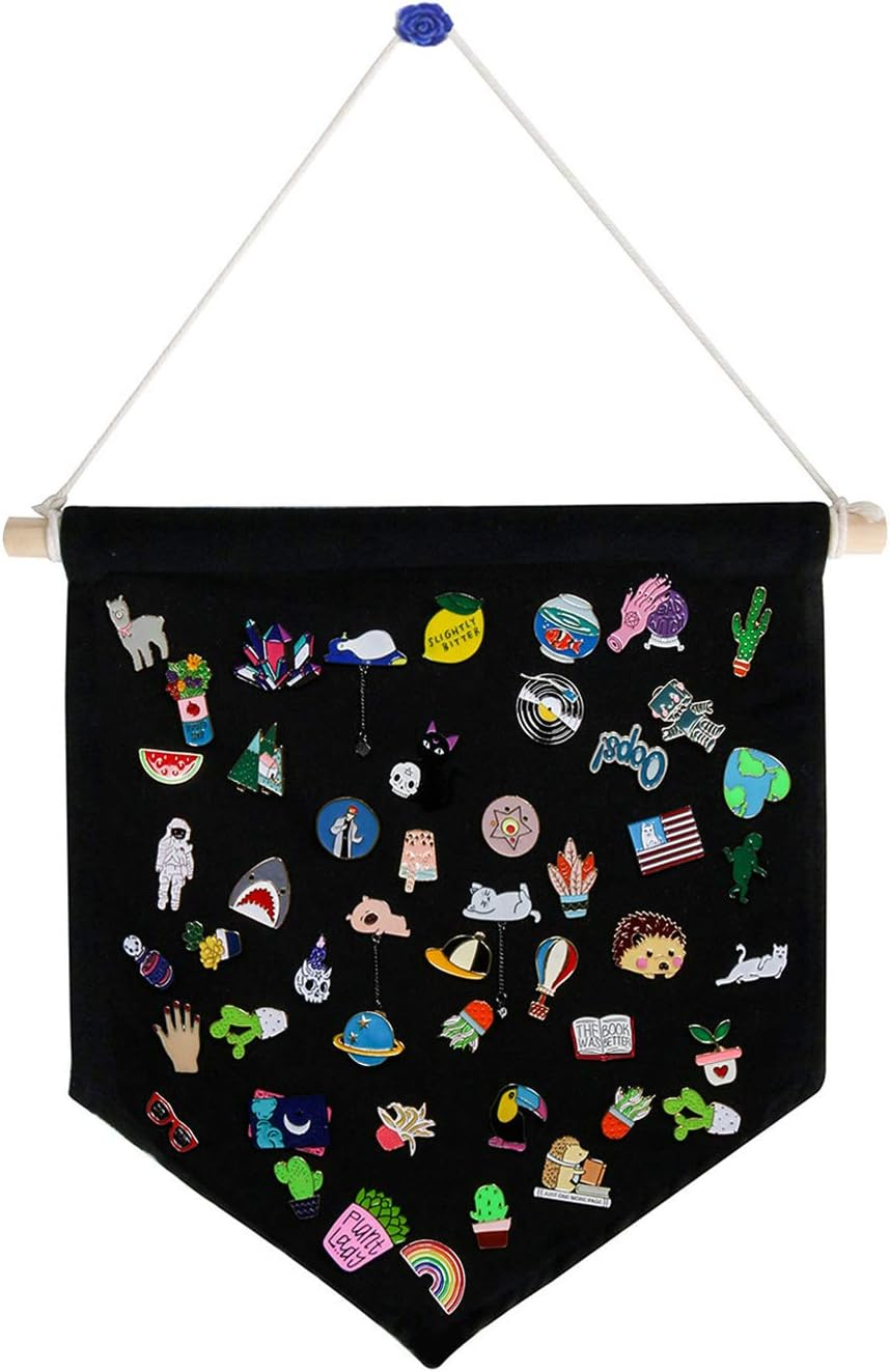 Pin Display Pennant Banner Enamel Lapel Pin Badge Flag Plain Blank Canvas Wall Banner(Black/ )