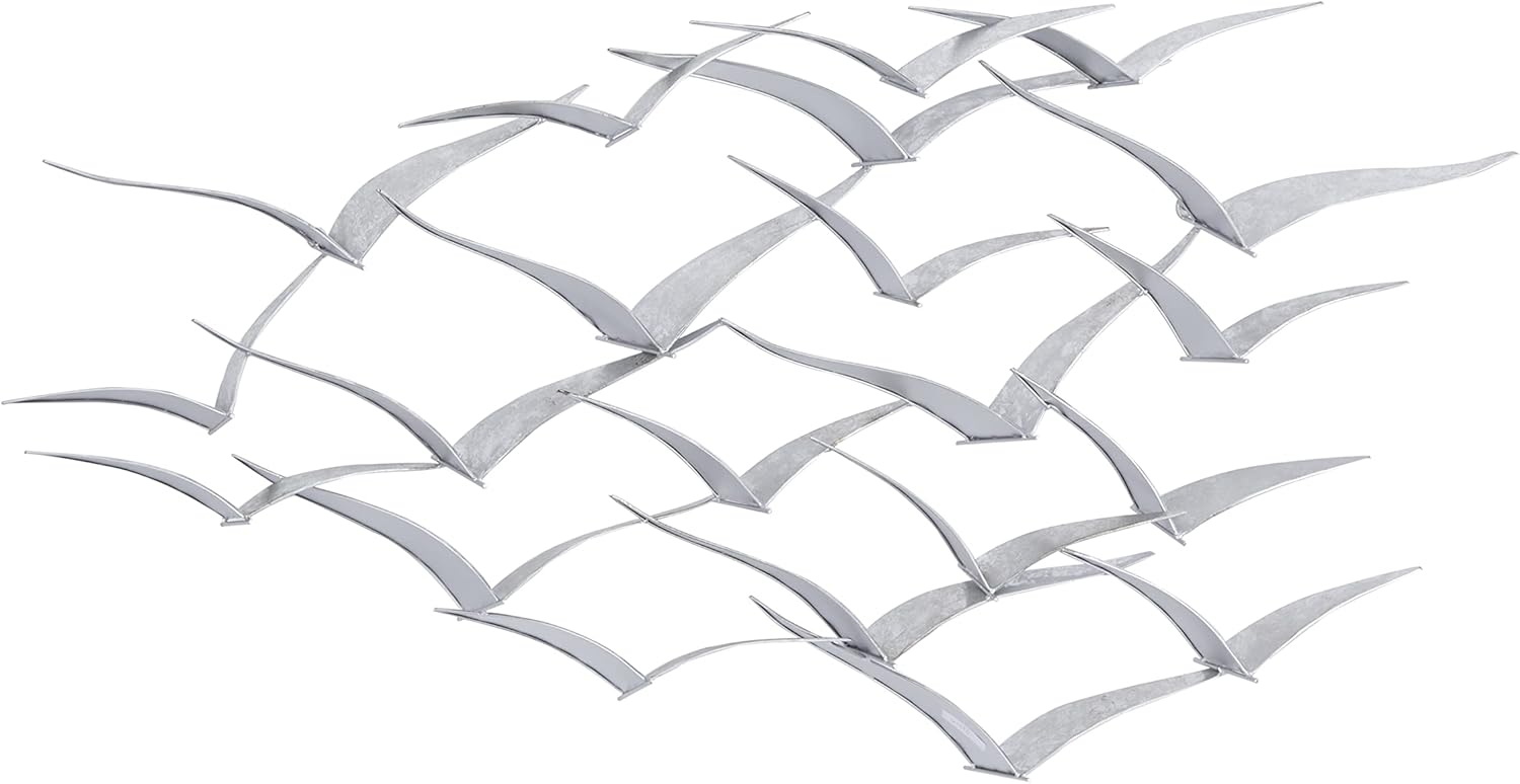Large Silver Iron Bird Flock Wall Sculpture