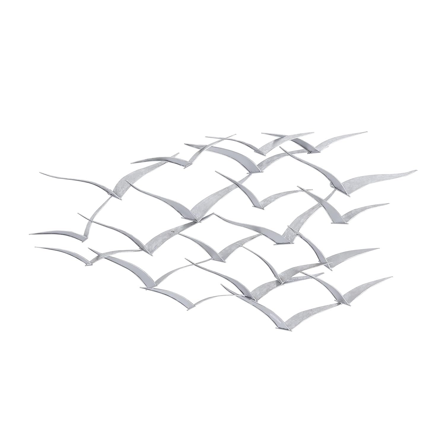 Large Silver Iron Bird Flock Wall Sculpture