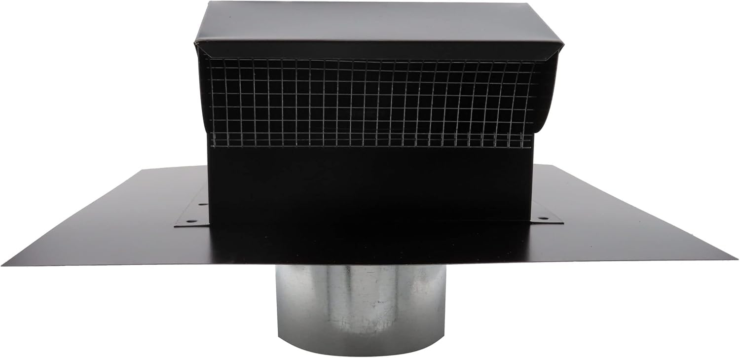 RDP Rooftop Exhaust Vent Cap with Damper and Bottom Extension (10 Inch, Black)