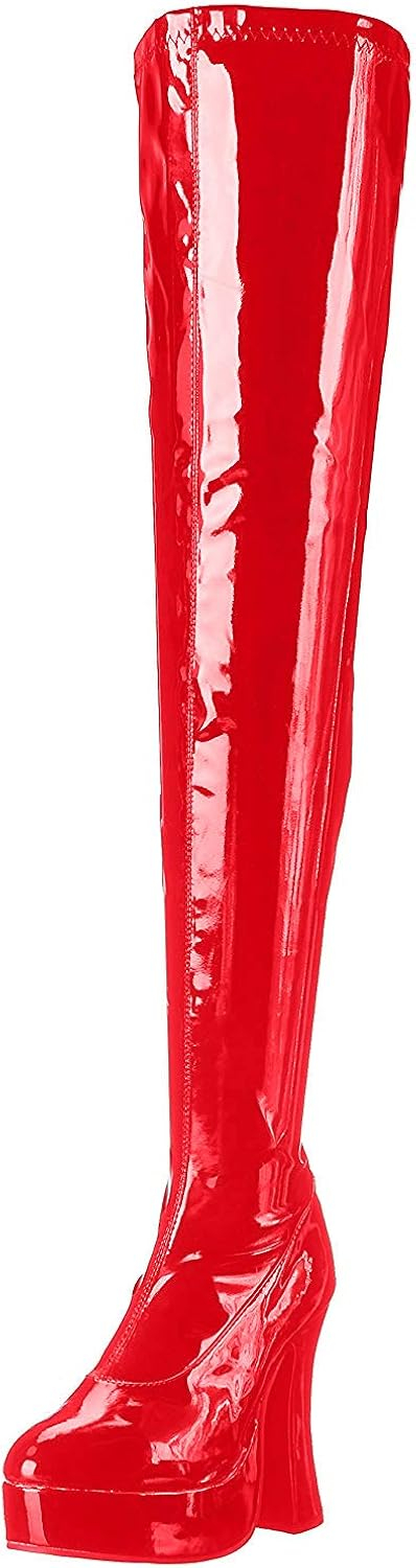 Ellie Shoes E-Thrill 5" Chunky Heel Thigh High Stretch Boots Red / 10