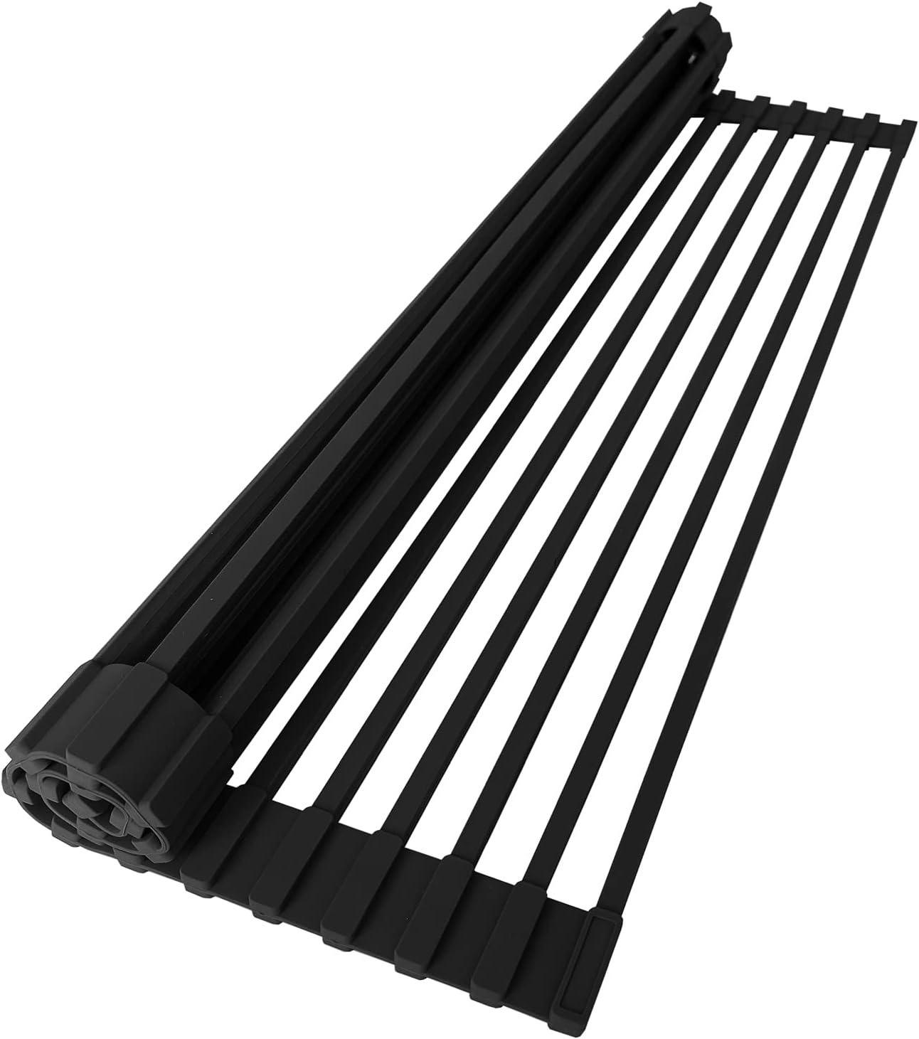 STYLISH Over The Sink Roll Up Dish Drying Rack Heat Resistant Trivet for Drying Dishes and Rinsing Vegetables Dark Grey A-900DG