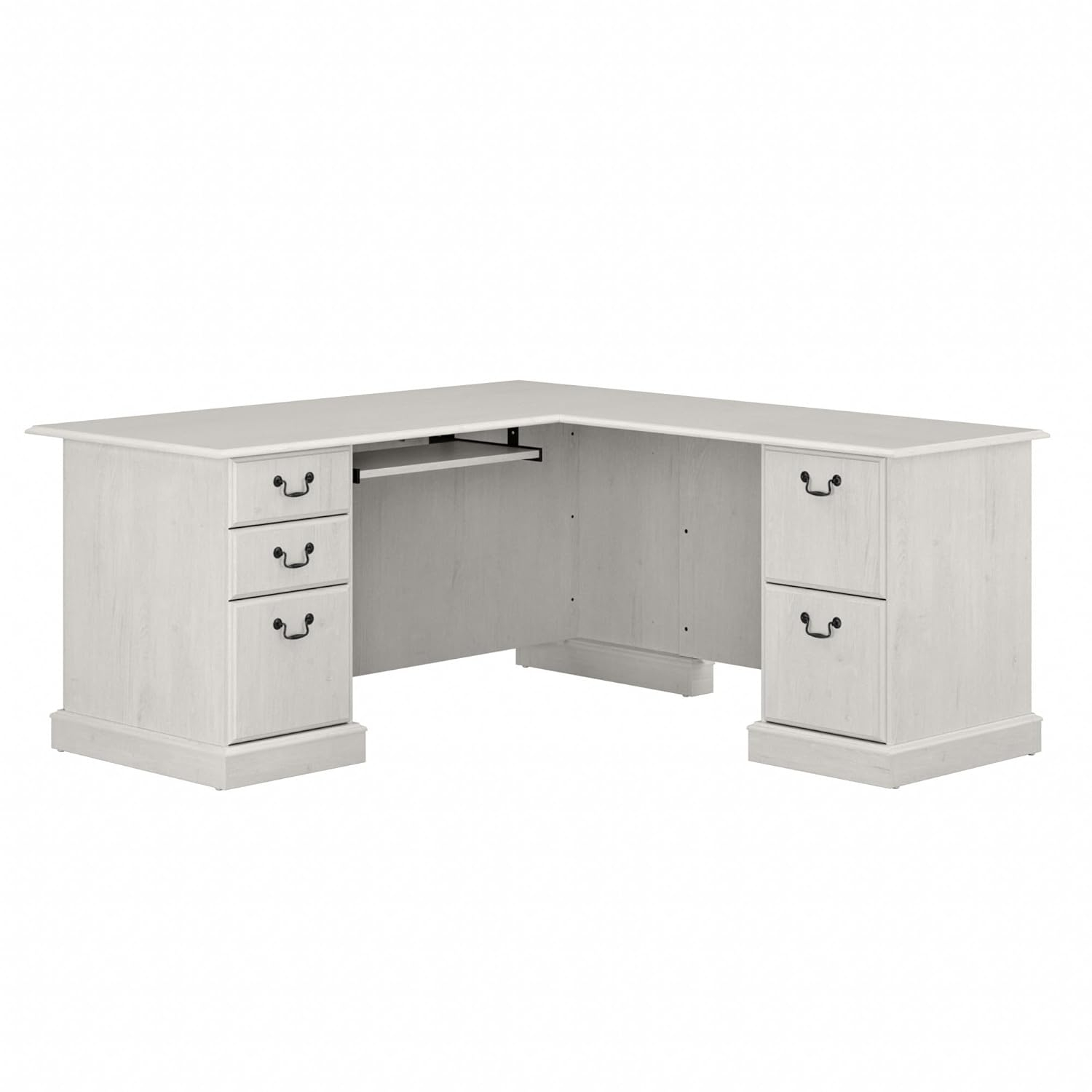 Bush Furniture Saratoga L Shaped Computer Desk with Drawers in Linen White
