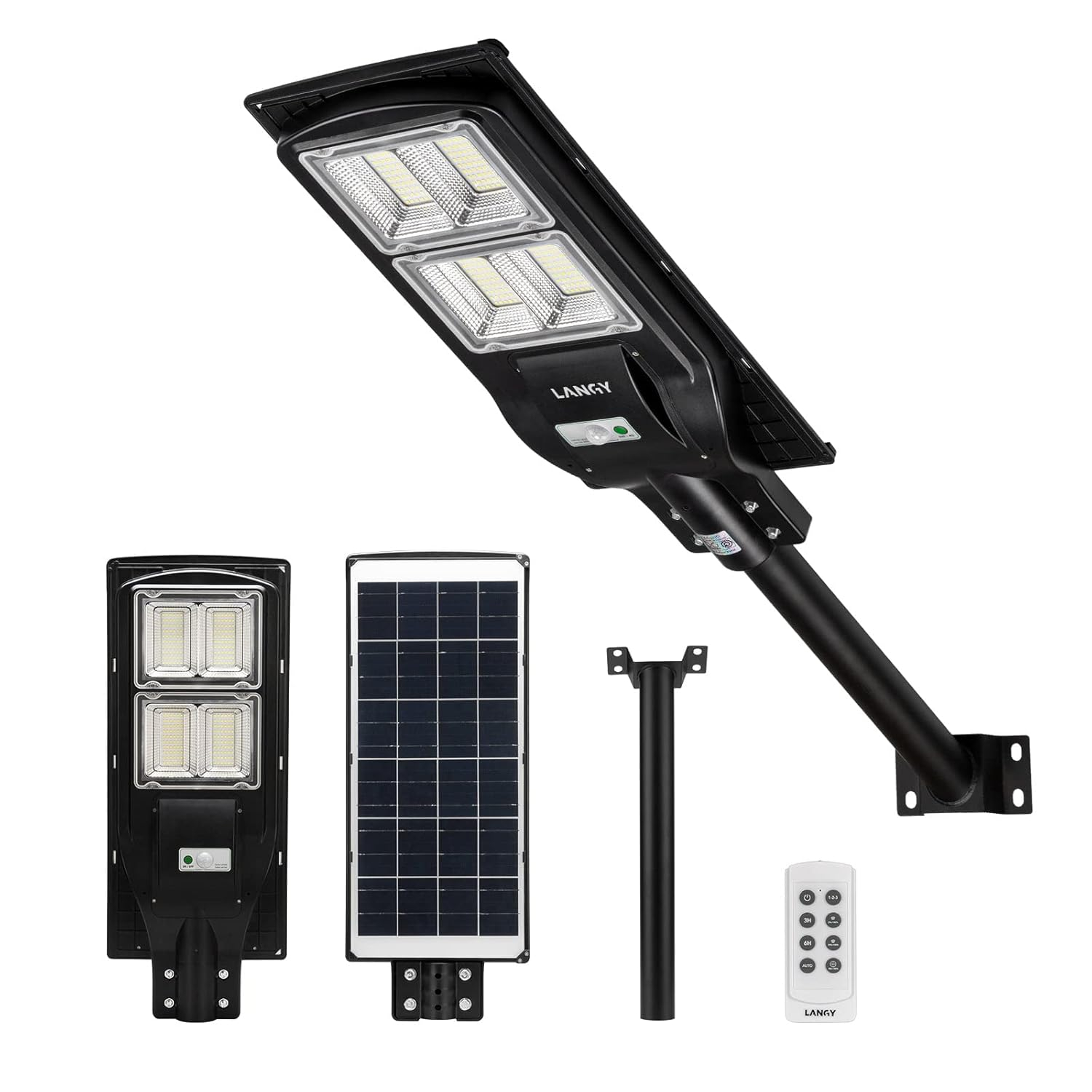 LANGY Solar Street Light 12000 Lumens,240PCS LED, 18000 mAH Battery, High Lumens LED Solar Power Street Lamp Outdoor Dusk to Dawn for Parking Lot, Yard, Garage and Garden