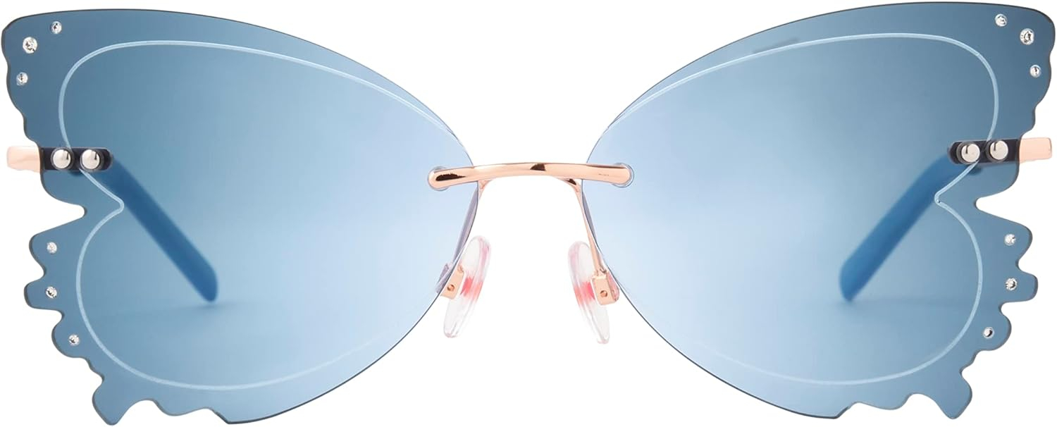 Blue Butterfly Metal Frame Sunglasses with Gradient Lenses