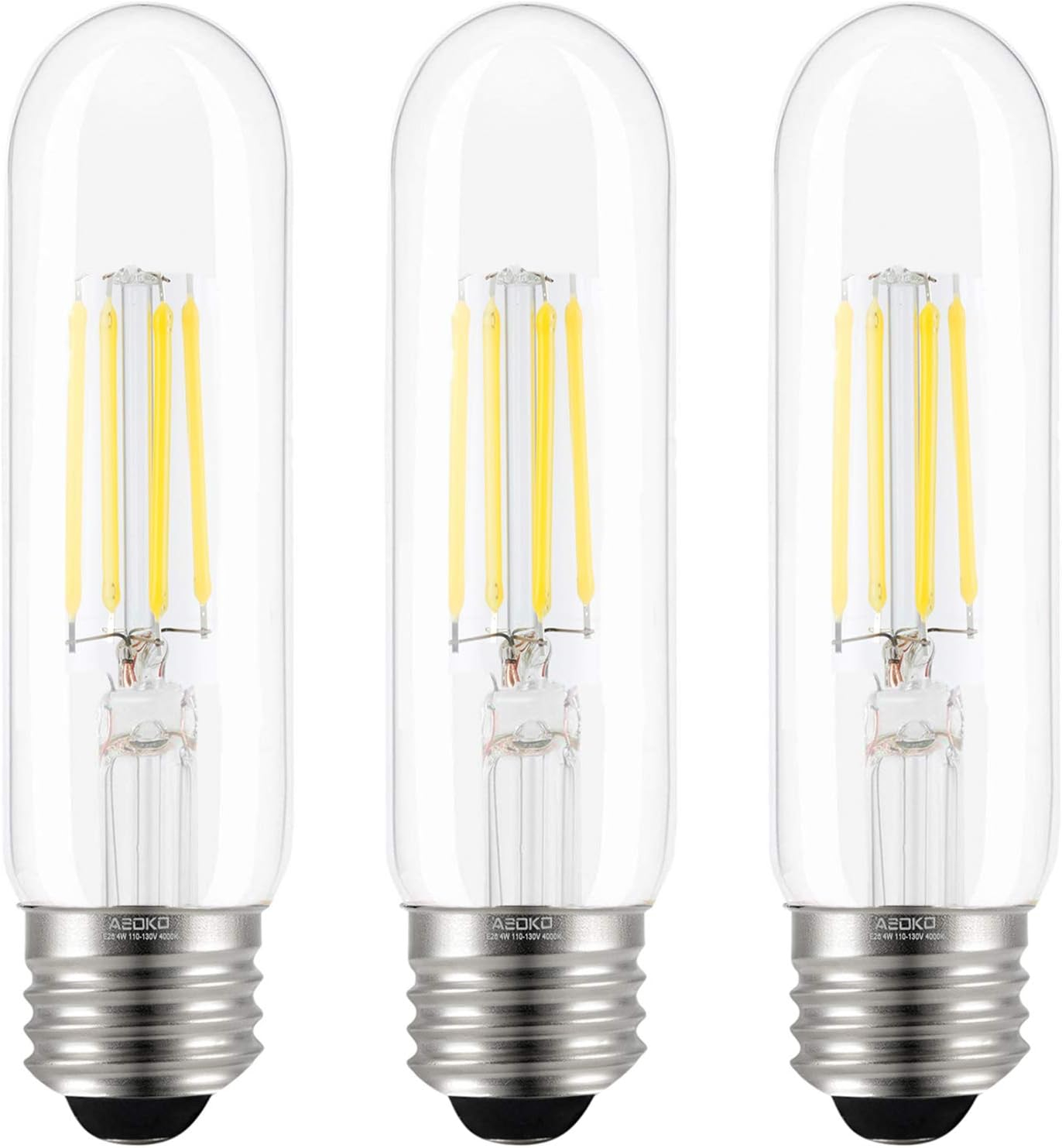 ASOKO Edison Bulb, T10 Daylight 4000K LED Tubular 4W Dimmable Tube Vintage Bulbs 40 Watt Equivalent,E26 Base(3-Pack)