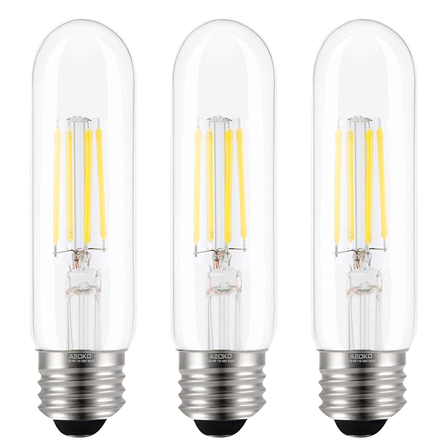 ASOKO Edison Bulb, T10 Daylight 4000K LED Tubular 4W Dimmable Tube Vintage Bulbs 40 Watt Equivalent,E26 Base(3-Pack)