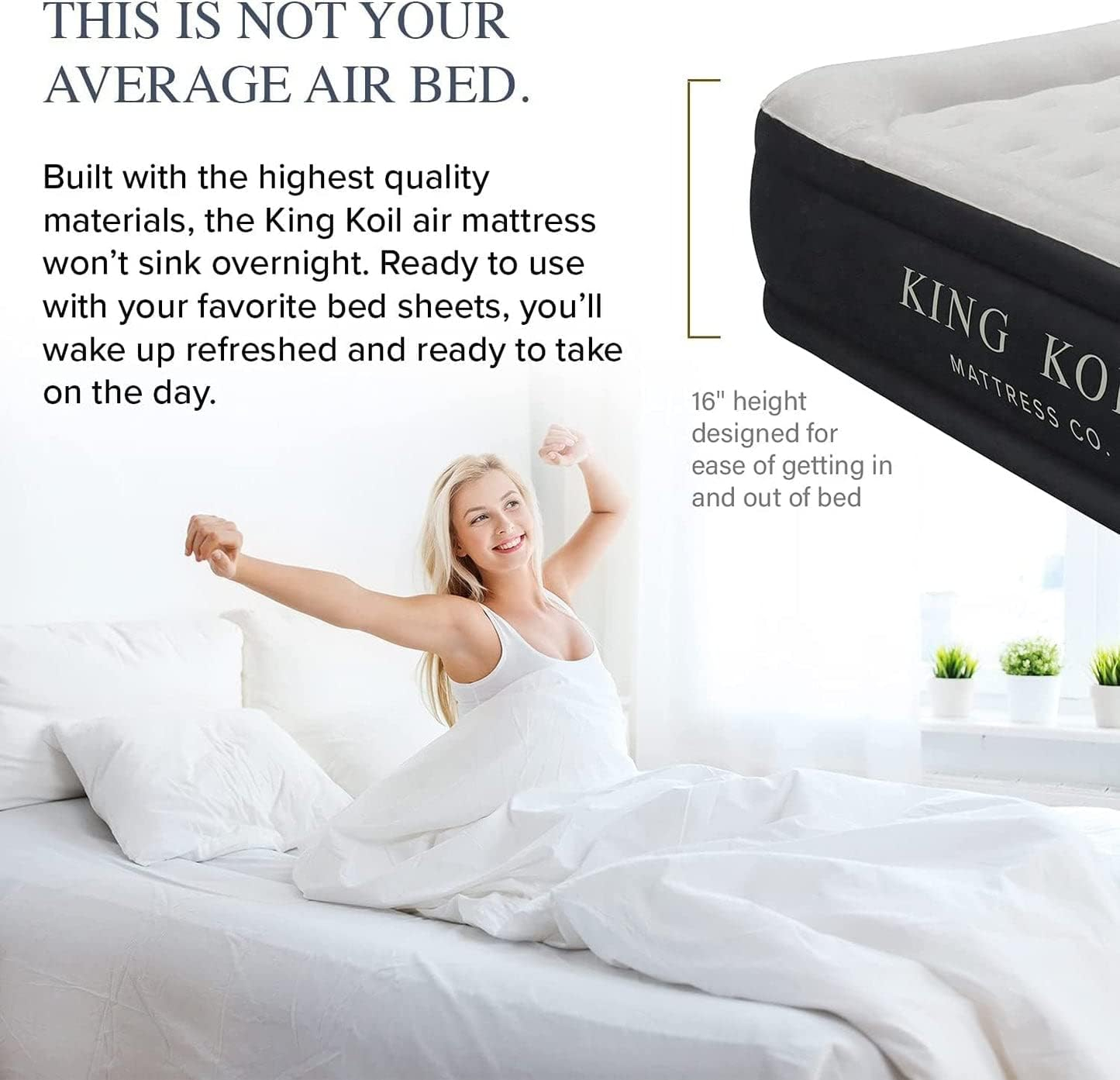 King Koil Plush Pillow Top Luxury Twin Air Mattress with Built-in High-Speed Pump for Camping, Home & Guests - Airbed Inflatable Blow Up Mattress, Waterproof, 1-Year Manufacturer Warranty