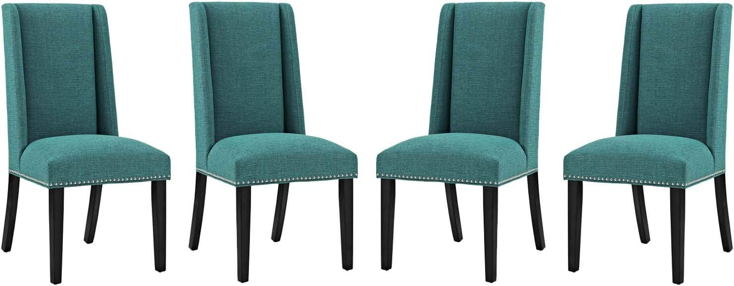 Modway Baron 20.5" Solid Rubberwood Polyester Dining Chair in Teal (Set of 4)