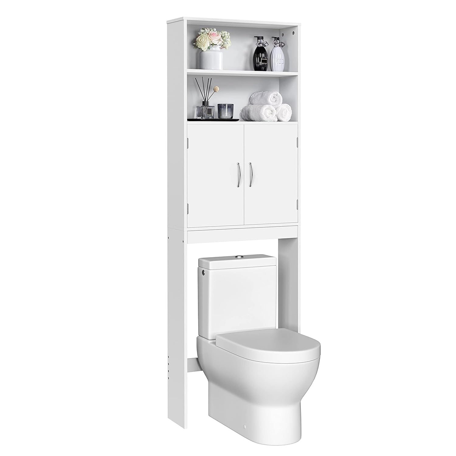 Killeryuki Over The Toilet Storage, Taller Bathroom Organizer Space-Saving Storage Cabinet with Adjustable Shelves and Double Doors, 77 in H, White