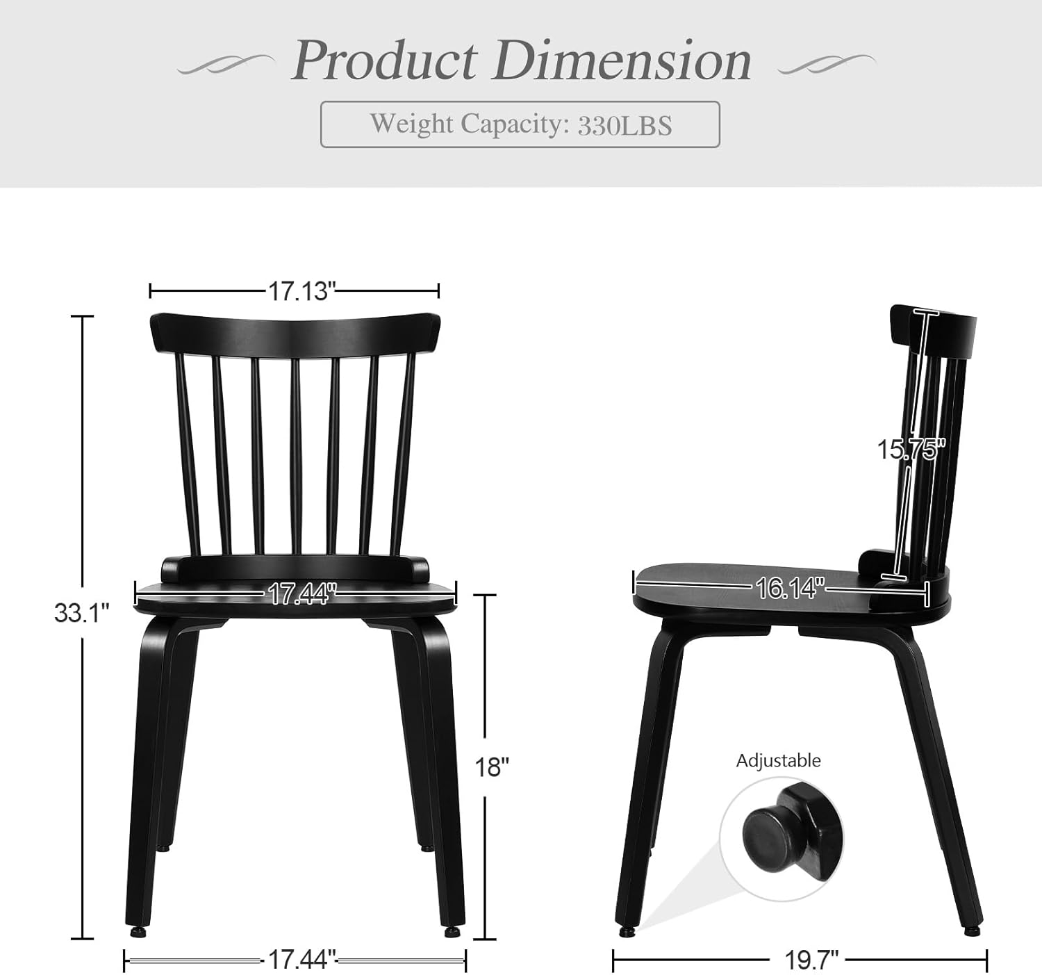 Dining Chair Set of 2 Solid Wood Farmhouse Windsor Style Side Chair for Dining Room Kitchen Office