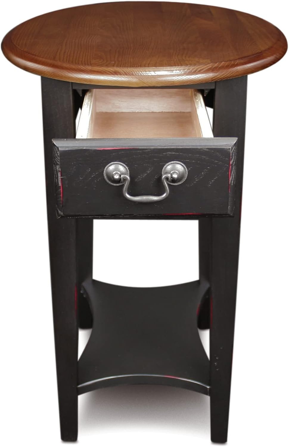 Leick Home 9042-SL One Drawer Oval Side Table with Shelf, Medium Oak and Slate Black