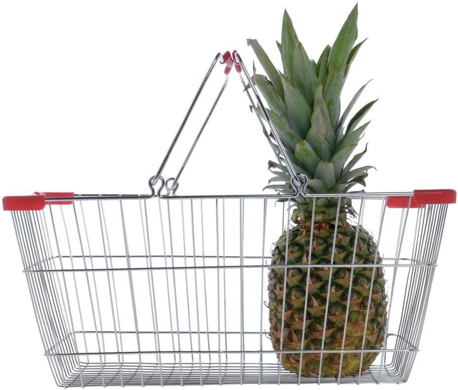 Hubert Silver Wire Basket with Red Handles, 18" x 12.5" x 8"