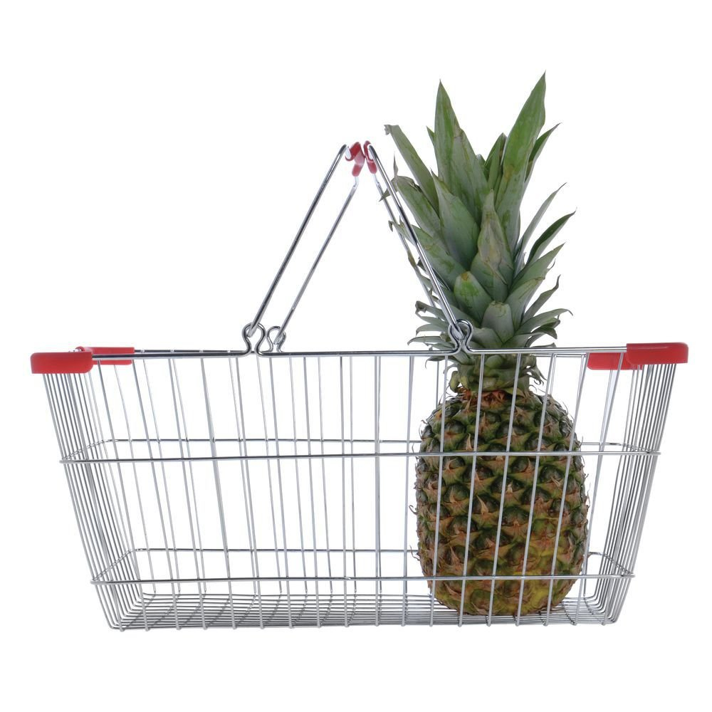 Hubert Silver Wire Basket with Red Handles, 18" x 12.5" x 8"