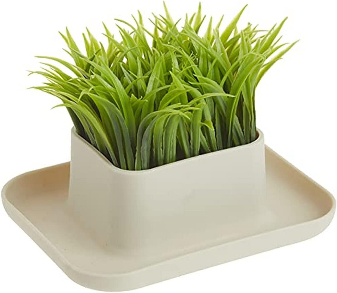 Beige Faux Grass Pen and Phone Stand with Tray