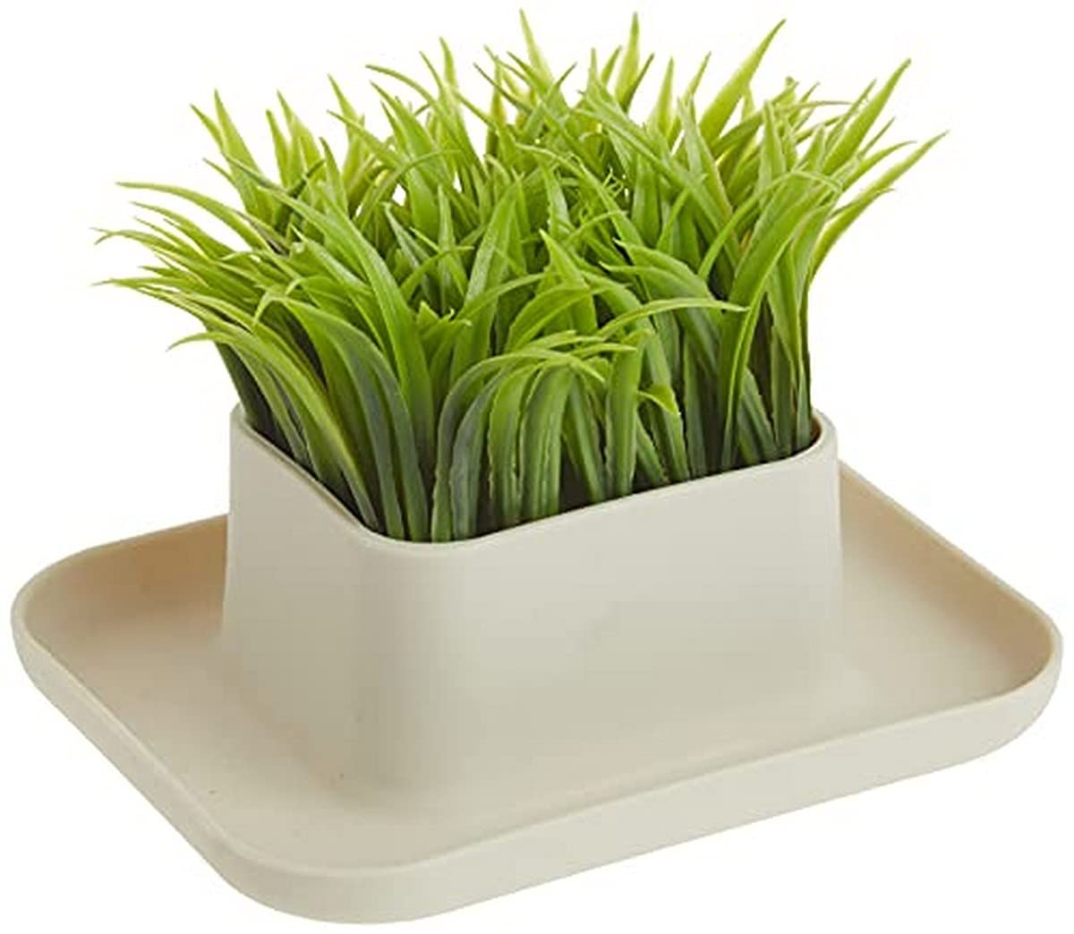 Beige Faux Grass Pen and Phone Stand with Tray