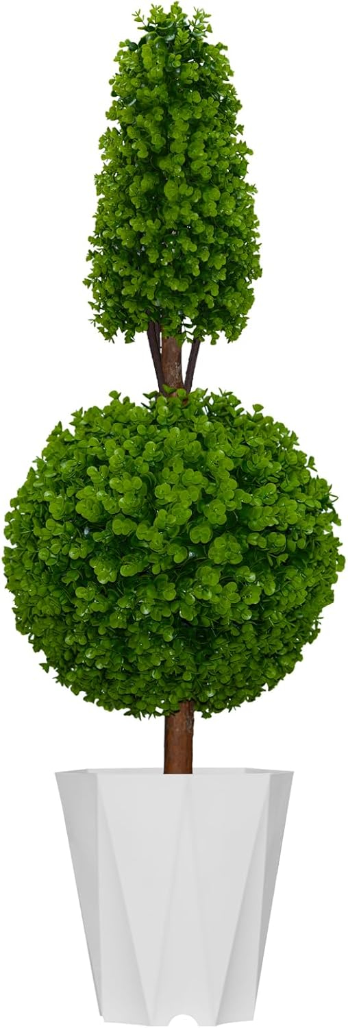 22’’ Faux Boxwood Topiary Ball Tree Set of 2, Artificial Plants Outdoor Weather Resistant, Cement-Filled Potted Bushes, Evergreen Topiary Trees Artificial for Porch Decoration Indoor Outdoor