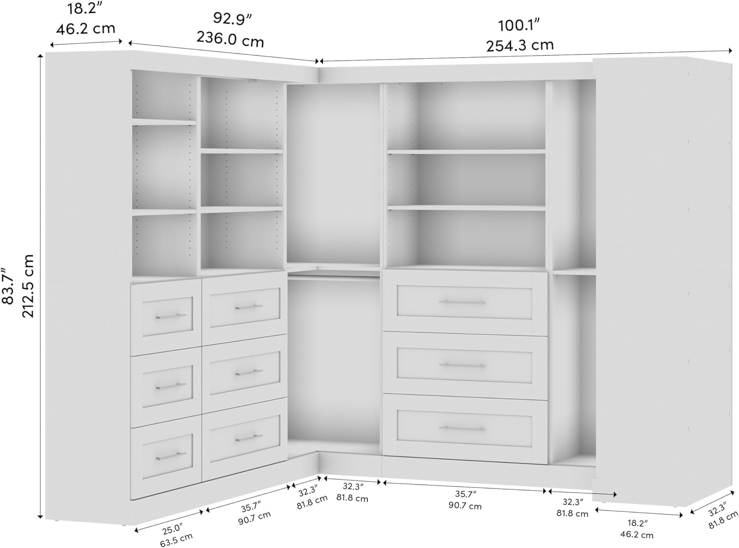 Bestar Pur 161W Walk-In Closet Organizer System in Bark Gray - Engineered Wood
