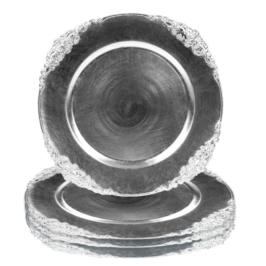 DIY Wedding Koyal Wholesale Vintage Charger Plate, White (Pack of 4)