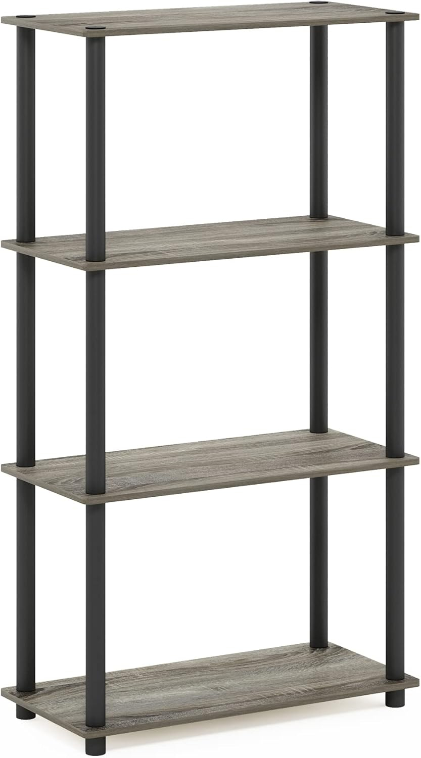 Furinno 18028GYW-BK Turn-S-Tube 4-Tier Multipurpose Shelf Display Rack with Square Tube - French Oak Grey & Black