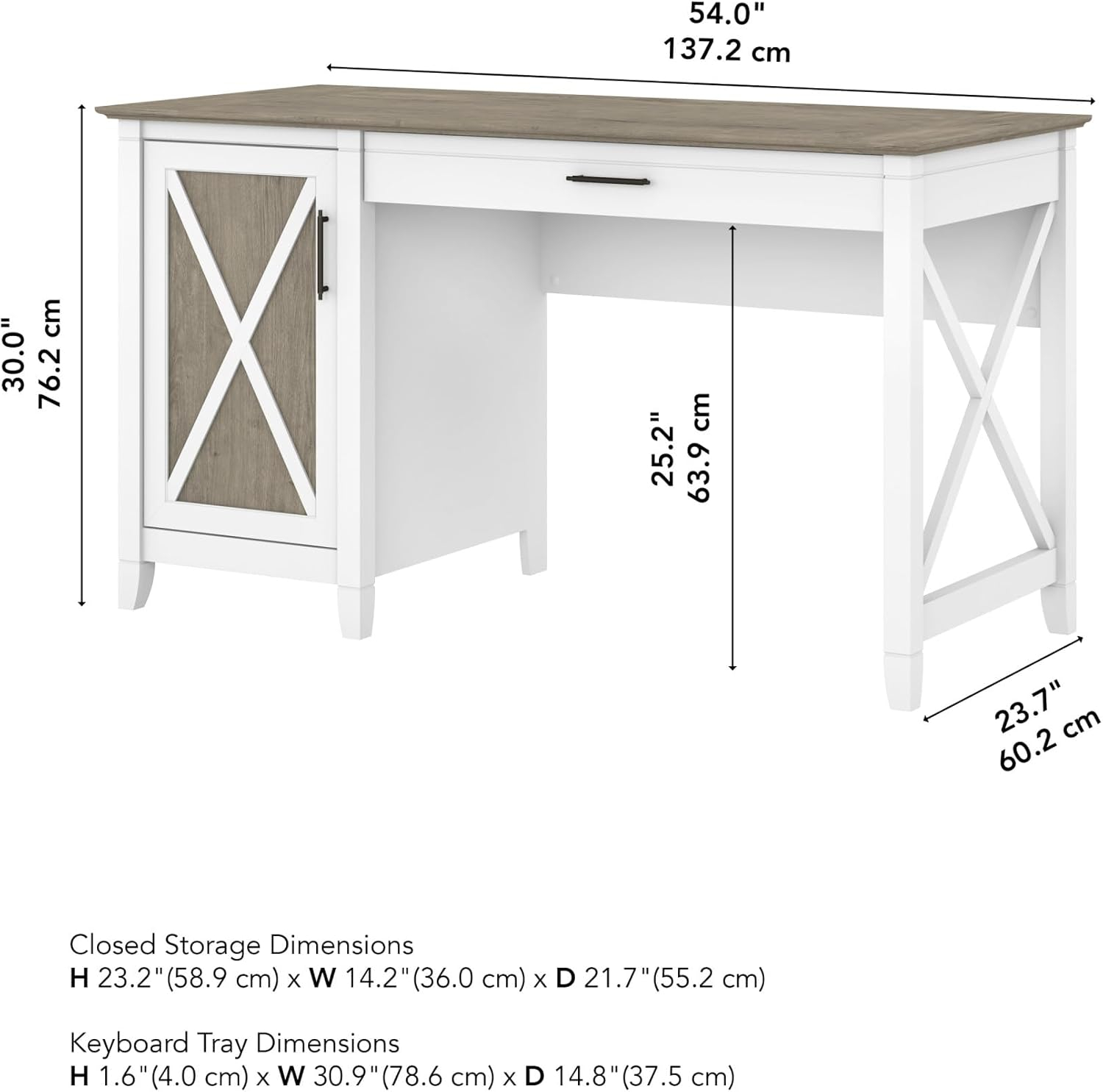 Bush Furniture Key West 54" Computer Desk with Storage, Pure White & Shiplap Gray